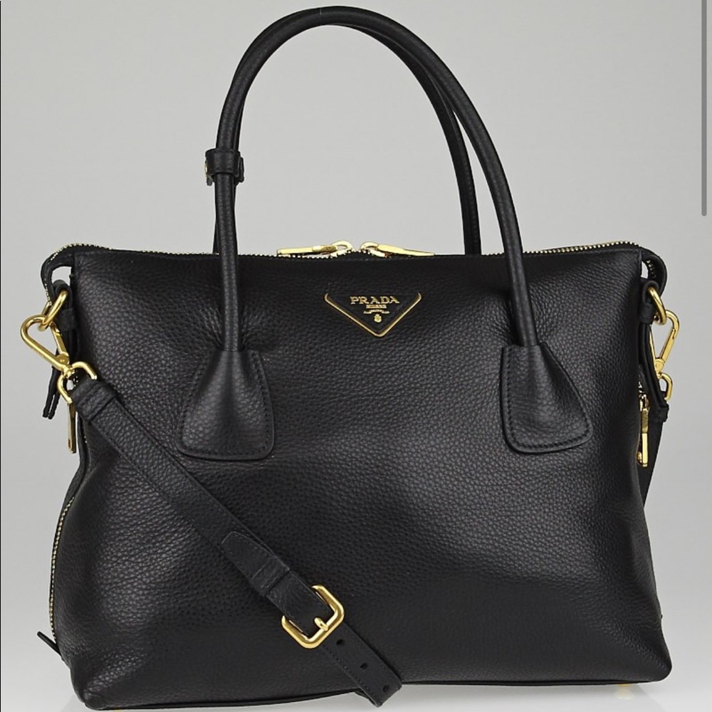 PRADA
Black Vitello Daino Leather Bauletto Top Handle Bag